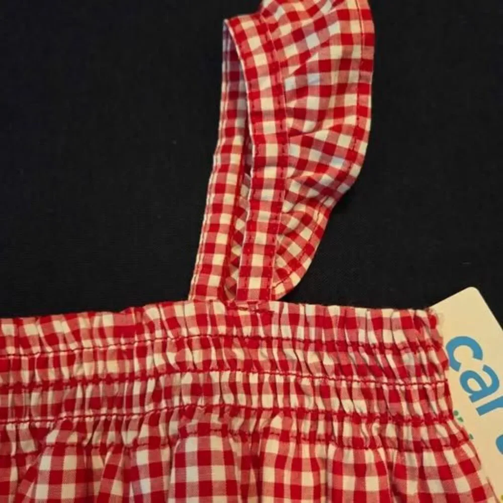 Carters 18m girls red and white gingham romper with smocking and ruffles new